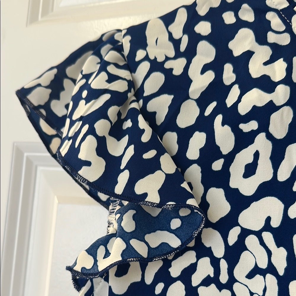 Navy and White Ruffle Sleeve Top - Picture 3 of 4
